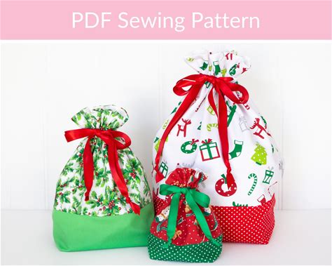 Drawstring Gift Bag Sewing Pattern: Christmas Reusable Wrapping, PDF Tutorial