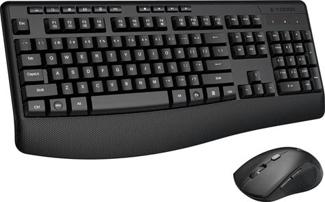 Wireless Keyboard And Mouse Combo, E-YOOSO 2.4Ghz Full Sized Ergonomic Wireless Keyboard With Wrist Rest, 3 DPI Adjustable And 6 Buttons Cordless USB