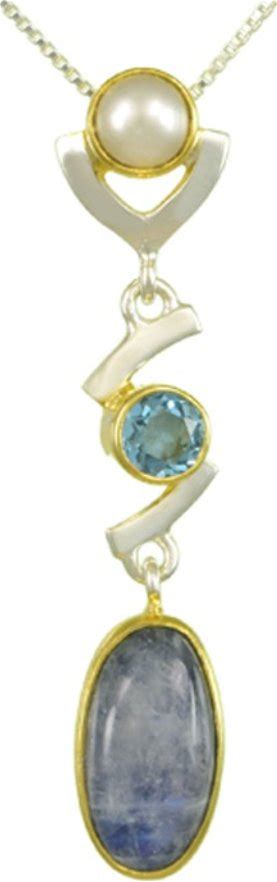 Michou Jewelry | Sterling Silver And 22K Gold Vermeil Pendant With Painted Rainbow Moonstone | Color: Blue/Silver | Size: 1 1/2 Inches Tall