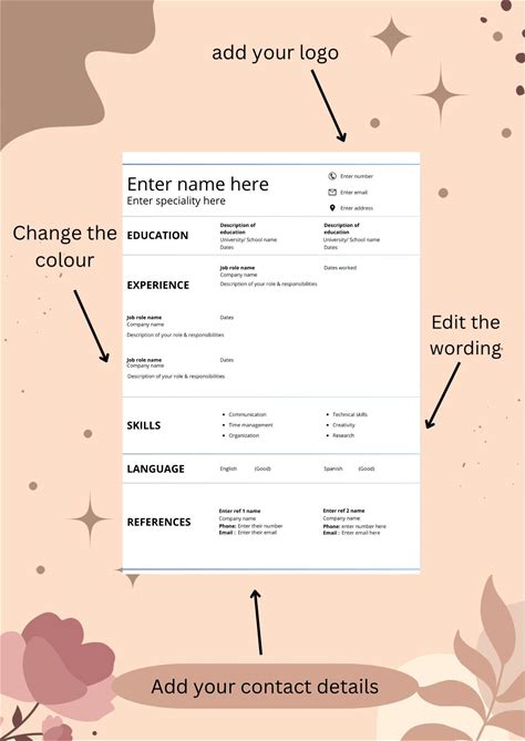 Digital CV Template, Printable CV, Job Application, Resume, Office Digital Pdf, PDF Cv, Customisable Form. Work Resume.
