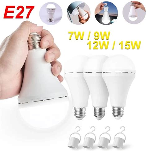LED Rechargeable Light Bulb 7W 9W 12W 15W 85-265V Emergency Bulb Portable Hanging Camping Lamp For