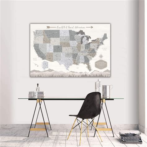 Farmhouse Push Pin USA Map Personalized Canvas, Travel Gift, United States Push Pin Travel Map, Large Custom Modern Farmhouse Wall Art