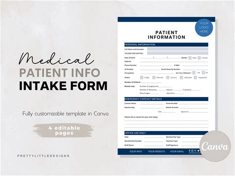 Customized New Patient Form, Patient Information, Editable Medical History, Printable Patient Form, Dentist Office, Medical Clinic Form,