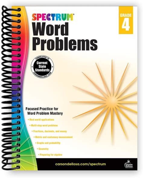 Spectrum Word Problems Grade 4 Math Workbooks, Fractions, Decimals, Geometry, Money, Measurements, Multi-Step Word Problems, Classroom Or Homeschool