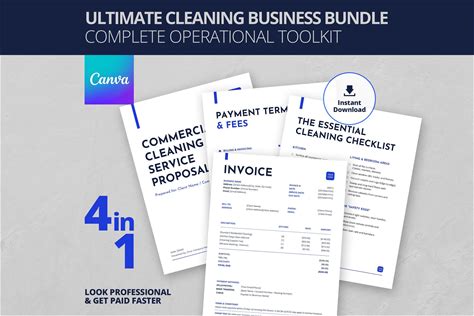 Ultimate Cleaning Business Bundle | 4-In-1 Professional Kit | Editable Canva Proposal, Contract, Checklist, Invoice | Janitorial Service Set