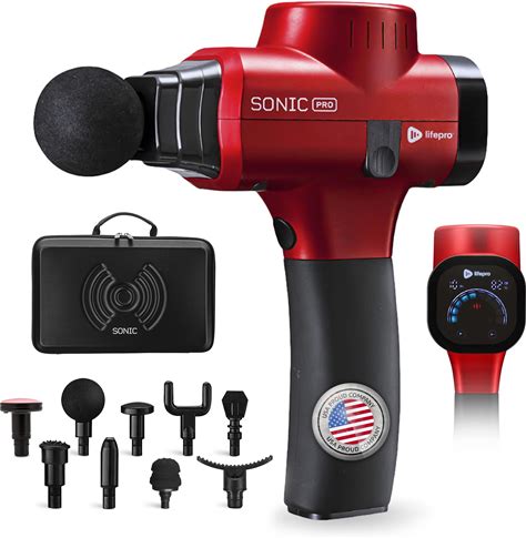 Lifepro Sonic Pro Handheld Electric Massage Gun - Deep Tissue Percussion Massager Gun With 10 Speeds & 9 Heads - Muscle Massager For Athletes Back,