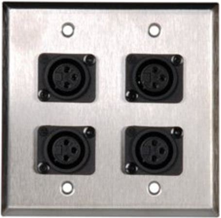 Connectronics - WPCA-2117 - 2-Gang Clear Anodized Wall Plate W/ 4 Plastic Latchless 3-Pin XLR-Fs