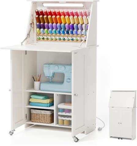 Sewing Table Crafit Sewing Machine Desk With Under Cabinet Lights Charging Station 65 Spools Thread Rack Multipurpose Craft Storage Workspace Tables W