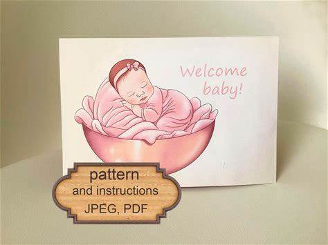 DIY Pop Up Card - Beautiful Gift For Newborn Baby Girl - Instant Download - Digital File - PDF - JPEG - Pattern And Instructions