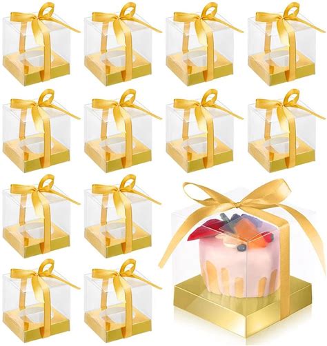 5/10Pcs Individual Cupcake Boxes Single Cupcake Holder Container With Ribbons For Wedding Birthday