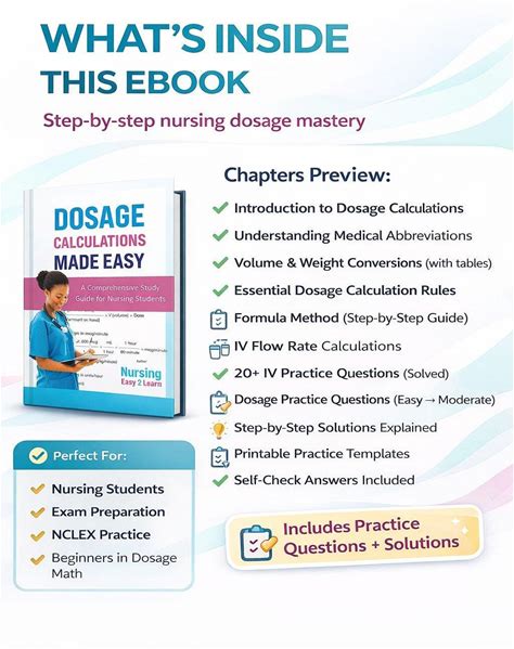 Nursing Dosage Calculations Workbook | 47 Pages ,IV Flow Rate, Math Practice (Instant Download)