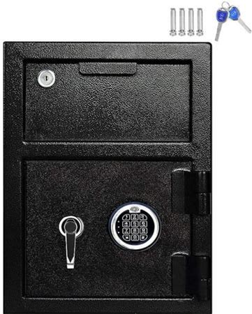 Security Safe Box With Electronic Digital Keypad And Key Lock, Black
