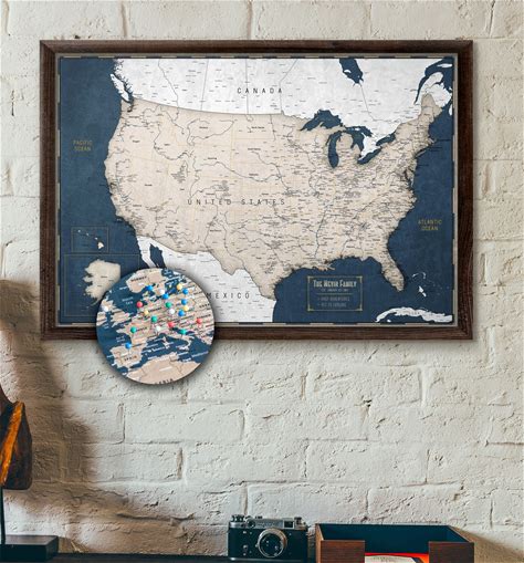 Personalized USA Push Pin Travel Map: Executive Style 13X19"