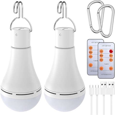 Brightown Usb Rechargeable Light Bulb With Remote And Timer Battery Emergency Light Bulbs For Home Power Outage Hanging Led Light Bulb With Hook For O