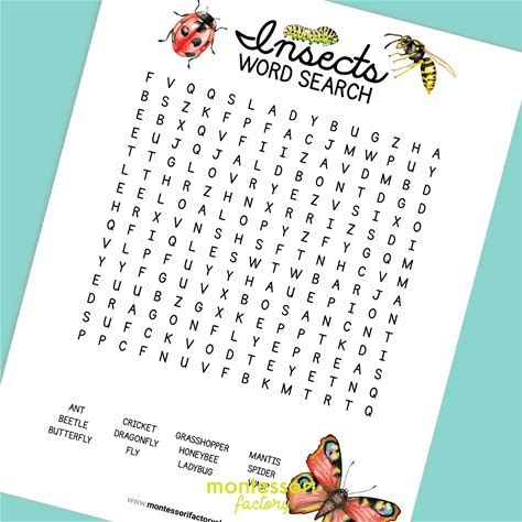 INSECTS Word Search Printable Games