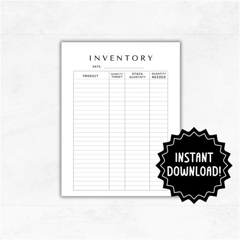 Inventory Spreadsheet | Inventory List | Printable Inventory Tracker | Product Inventory Management Log
