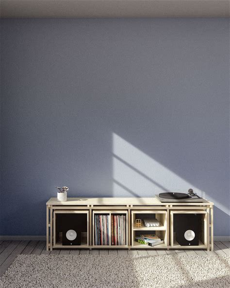 Contemporary Bench With Modular Storage Prefect For Vinyl
