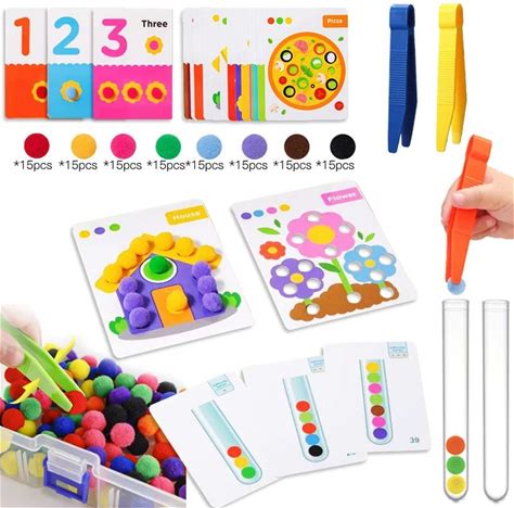 Counting Pompoms With Matching Sorting Cards Preschool Math Learning STEM Education Fine Motor Skill