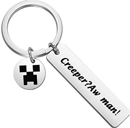 BLEOUK Creeper Gift Minecraft Gift Game Keychain MC Creeper Fans Gift Funny Lyrics Gift Creeper Aw Man Keychain Gamer Gift(Creeper Keychain)