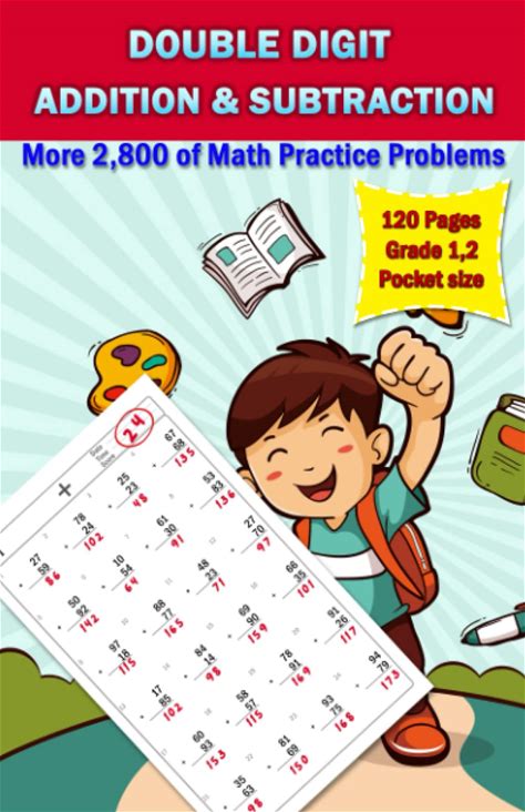 Double Digit Addition And Subtraction: More 2,800 Math Practice Problems For Grade 1-2, Ages 6-8, Math Drills 120 Practice Pages In Pocket Size