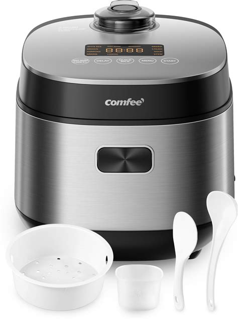 COMFEE' Compact Rice Cooker 8 Cups Cooked/4 Cups Uncooked, 9-In-1 Multi Cooker, Fast Rice Maker, Steam, Brown Rice, Grains, Fuzzy Logic Technology,