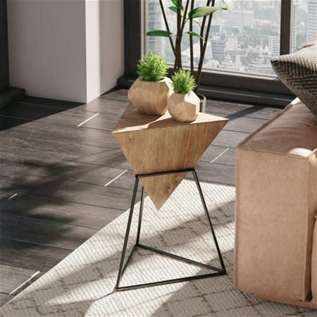 Cozayh Modern Geometric End Table With Wooden Top And Metal Base, Unique Pyramid Side Table Plant Stand For Office, Living Room, Bedroom, Triangle, Br