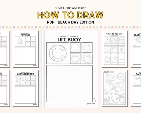 How To Draw Kids Beach Day Activity Art Class Step By Step Drawing Lesson Things To Draw Easy Stuff To Draw Worksheets For Indoor Activity