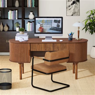 62.99 In.L MDF Computer Table With Large Storage In Walnut, Size Medium