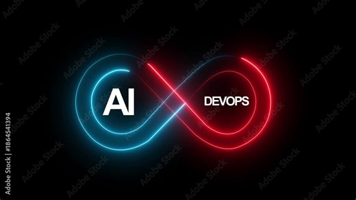 Neon glowing AI DevOps infinity loop animation showing secure development operations and security integration for continuous software delivery and automation process.4k video motion graphic animation