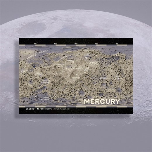 Mercury Topographic Postcard - Real Mapping Data for a Unique Space Map Print. Perfect Gift for Science Lovers. - Etsy Ireland