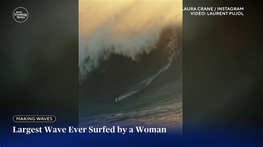 A towering swell off Portugal’s coast could put surfer Laura Crane into the record books, after she rode a massive wave at Nazaré that may be the largest ever surfed by a woman, as officials now determine whether it surpasses the current 73-foot record. | CBS Evening News
