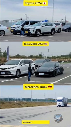 Mercedes Truck vs Toyota 2024 vs Tesla Model 2023 – Ultimate Brake Test! 🚨