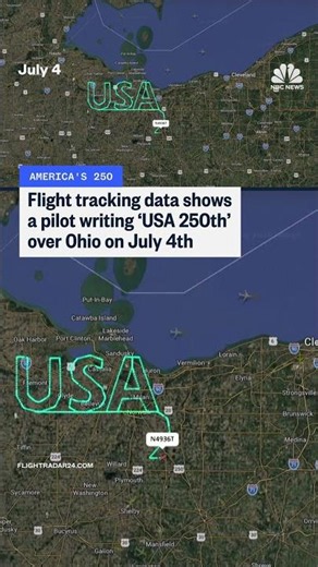 Flight tracking data shows a pilot writing 'USA 250th' over Ohio on July 4th