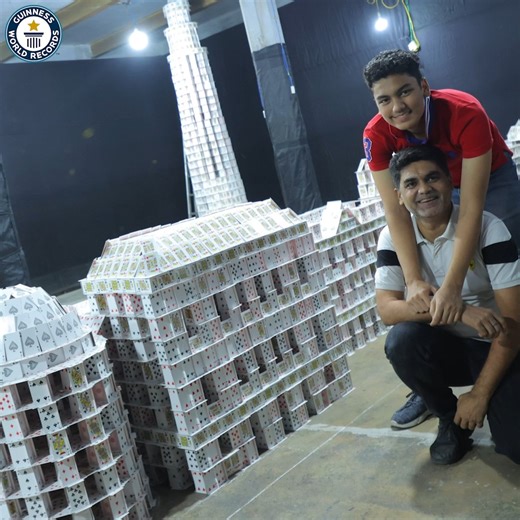 Arnav Daga has loved card-stacking since he was 8 years old, and built this structure using around 143,000 playing cards 🇮🇳👏 | Guinness World Records