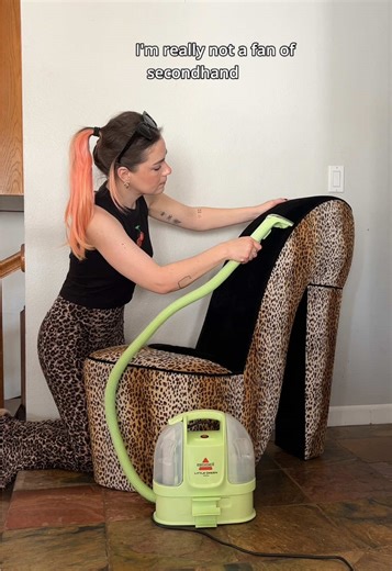 Secondhand stains? Not my vibe.🤢 #ad Thanks to @BISSELL Clean Little Green Mini I can confidently shop vintage without having to lower my standards for clean and cozy spaces! It’s super compact and easy to use on carpet, upholstery, and even car seats…not to mention it’s a game changer if you have a pet or two at home🐾 Linked in my bio - go get one for yourself or gift it to the vintage-loving person in your life! #LittleGreenMini #BISSELLPartner