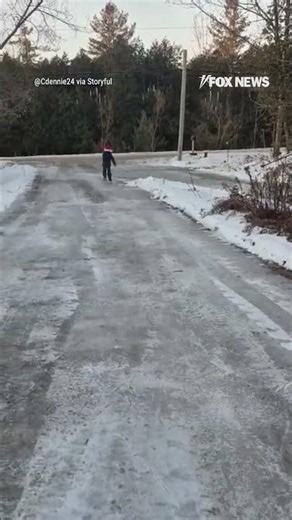 ICY SURPRISE: Freezing temperatures transform driveway into ice skating rink in Canada #shorts #snow