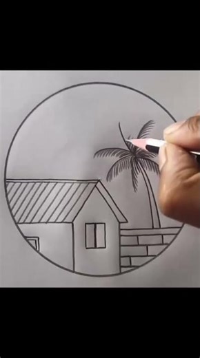 A Beautiful House Scene Drawing In A Circle #art #rongdhonuartanddrawing