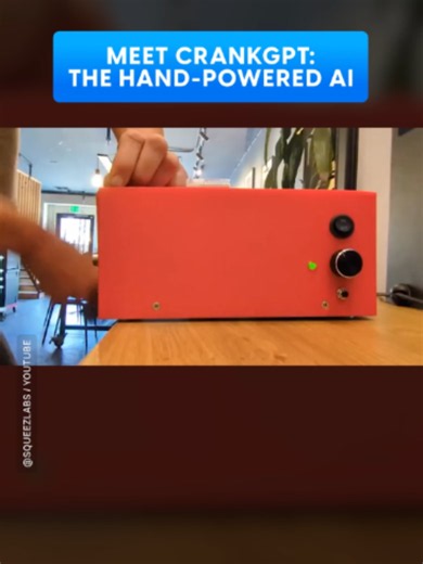 CrankGPT from Squeez Labs is a concept device that runs a local AI chatbot powered entirely by a hand crank. To generate responses, users must manually produce the energy needed to run the system. Media: squeezlabs / YouTube #artificialintelligence#ai#technews#technology