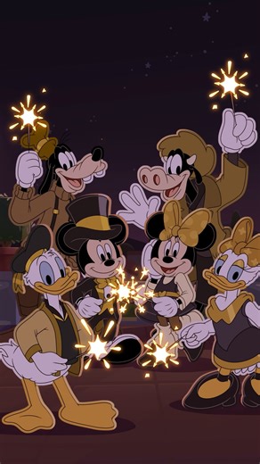 Four friends, four resolutions, and one hopeful step into the new year. 🎇 | Mickey Mouse