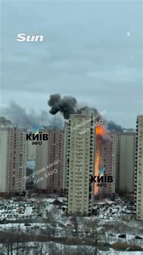 Moment a Russian drone strikes a residential high-rise in Pozniaky, Kyiv