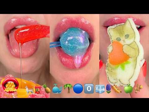 Very Satisfying ASMR Eating Emoji Food Challenge Frozen Honey Wax Candy Kohakutou