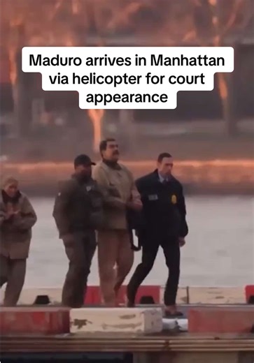 A U.S. government helicopter delivered Nicolas Maduro to Manhattan, where the former leader of Venezuela was escorted in restraints by heavily armed security personnel ahead of a court appearance later on January 5. #venezuela #maduro #court #manhattan #helicopter