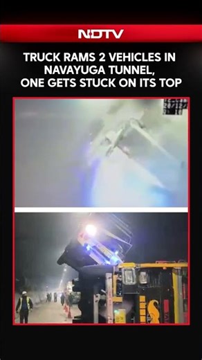 Truck Rams 2 Vehicles Inside Navayuga Tunnel, One Perched On Top, No One Injured