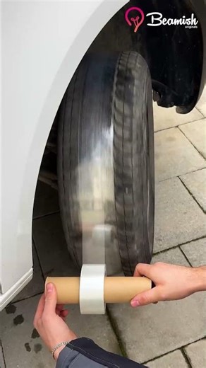 Rolling tape on a car tire! #easy #cartire #rolling #tape