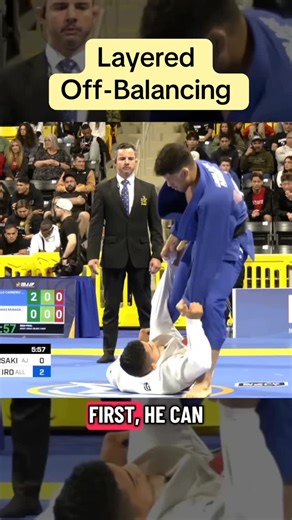 DeepDiveJJ on Instagram: "One of the concepts that makes @andymurasaki X-Guard elite is what I like to call layered off-balancing. 1. Cycling threats — he uses an initial off-balance to force a predictable reaction (step, posture change, weight shift). 2. Stacking the layers — as they react, he off-balances again during the recovery to insert hooks and finish the entry before their base resets. Link to full video is in my bio! #bjj #atos #andymurasaki #xguard #jiujitsu"