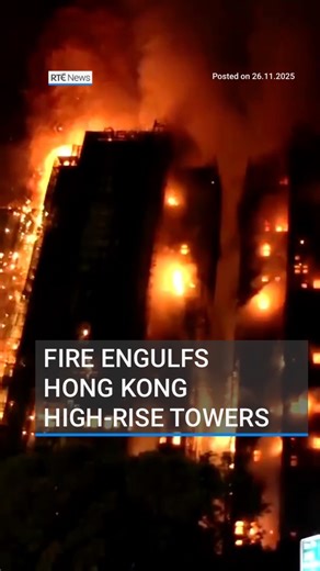 The death toll from a massive fire at high-rise towers in Hong Kong has risen to 13. At least four people had initially been reported dead with others trapped after the blaze engulfed multiple towers of a residential complex, the government has said. Firefighters continued to battle the blaze as dusk fell with thick black smoke billowing from the 31-storey towers. Link in bio to read more 📲 #rtenews #hongkong | RTÉ News