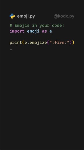 kodx | Creator & Programmer on Instagram: "Add emojis 🐄😈🦑 to your Python code! Follow for more beginner friendly python tips! #viral #programmingtips #coderspython"