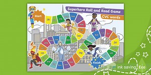 Superhero Roll and Read Game - CVC Words