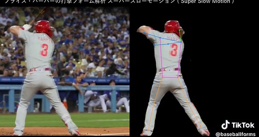 ブライス・ハーパーの打撃フォーム解析 スローモーション【横背面から】