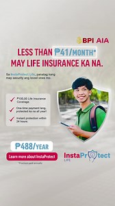 25 reactions | Get peace of mind for only PHP41 (paid annually) -InstaProtect gives you life insurance coverage at an affordable price. | BPI AIA Life Assurance Corp. | Facebook